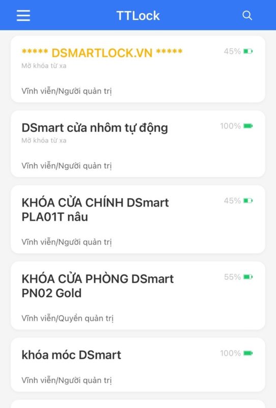 Hình ảnh App DSmart TTLOCK 2