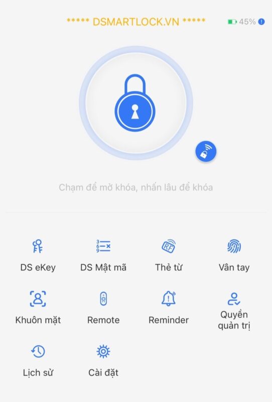 Hình ảnh màn hình chính App DSmart TTLOCK
