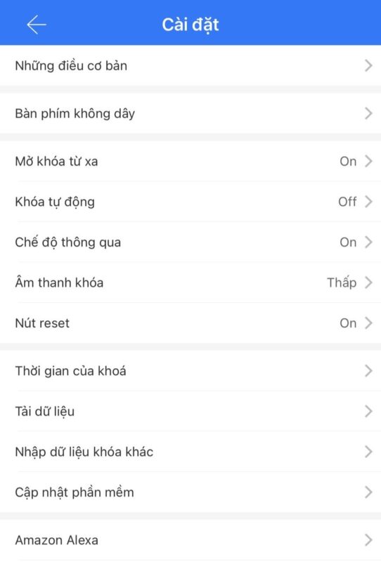 Hình ảnh giao diện cài đặt App DSmart TTLOCK 4