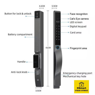 Khóa điện tử vân tay FaceId DSmart NX78Y-F App Tuya 14 Khóa cửa nhôm FaceId DSmart NX78T-F