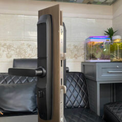 Khóa thông minh cửa nhôm Xingfa DSmart N39T gắn ngoài trời App TTlock màu đen có chốt an toàn