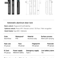 Pin sạc Khóa điện tử vân tay cửa nhôm Xingfa NX75T-F face id nhận diện khuôn mặt kích thước