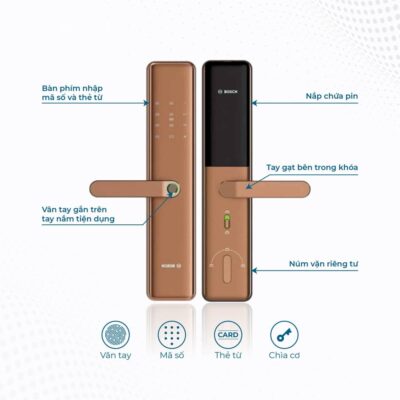 Khóa Điện Tử Vân Tay Bosch ID40P 13 khóa vân tay thẻ từ Bosch ID40P nhiều chức năng mở khóa