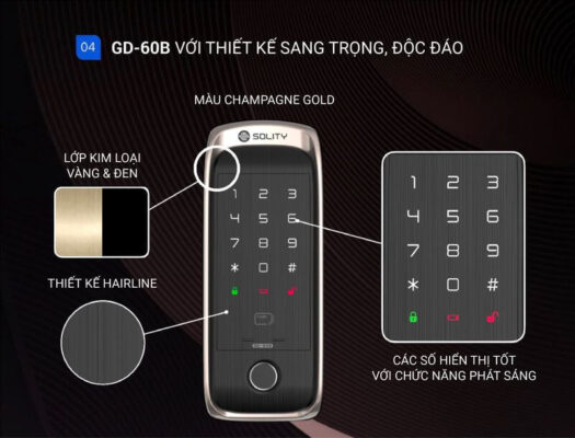 Khóa cửa điện tử vân tay SOLITY GD-60B 17 Cảm biến vân tay hiện đại giúp nhận diện nhanh và bảo mật cao trên Khóa cửa điện tử vân tay SOLITY GD-60B