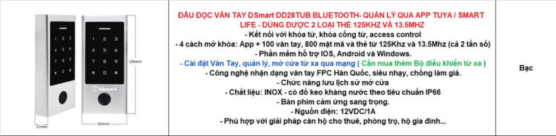 Đầu đọc vân tay DSmart DD28TUB Bluetooth 12 DSmart DD28TUB Bluetooth trang bị bàn phím cảm ứng hiện đại, thao tác mượt mà, độ bền cao.