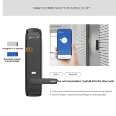 Khoá Cửa Vân Tay Solity GM-7000BK 5 Hình ảnh khóa Solity GM-7000BK được lắp đặt tại chung cư, tích hợp báo động chống cháy.