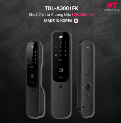 KHOÁ ĐIỆN TỬ HYUNDAI HT TDL-A3001FK 12 Khóa cửa điện tử Hyundai HT TDL-A3001FK màu xám đen hiện đại, công nghệ Auto Lock 0 giây.