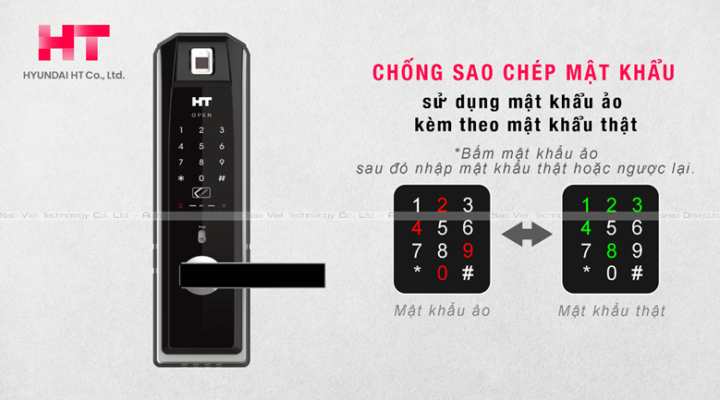Khoá điện tử HDL-5290SK của HYUNDAI HT 17 Mã số bảo mật với công nghệ mật mã ảo chống nhìn trộm trên khoá HDL-5290SK