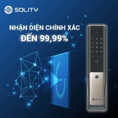 Hình ảnh khóa cửa điện tử Solity GP-6000BAK lắp đặt tại căn hộ cao cấp, tăng tính thẩm mỹ và an toàn.
