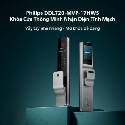 Philips DDL720-MVP Nhận Diện Tĩnh Mạch Lòng Bàn Tay 36 Khóa cửa vân tay Philips DDL720-MVP cao cấp thiết kế Push-Pull tiện lợi