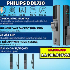 Hình ảnh khóa điện tử Philips DDL720-MVP lắp đặt trên cửa gỗ tại căn hộ cao cấp