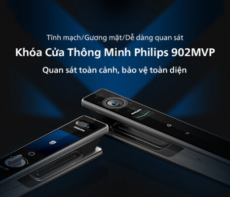Người dùng trải nghiệm khóa điện tử Philips DDL902-MFVP-11HWS với thao tác mở khóa bằng vân tay và mã số tiện lợi.