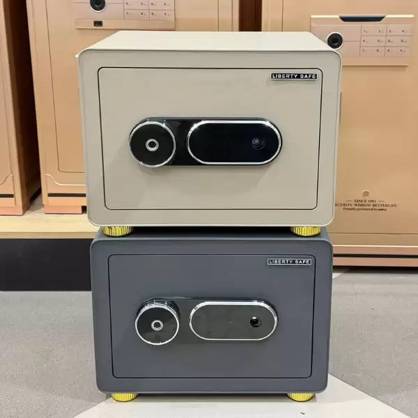 Két sắt Liberty LB30S mini thông minh vân tay màu xanh xám và be gold Két sắt Liberty LB30S mini thông minh vân tay màu xanh xám và be gold