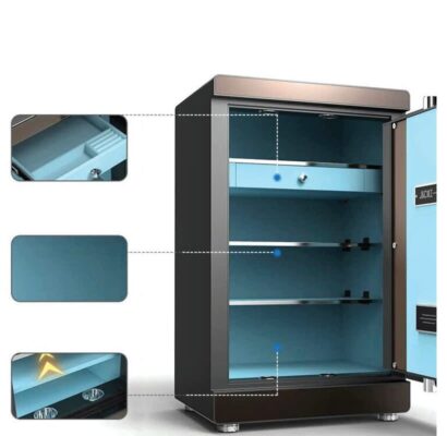 KÉT SẮT THÔNG MINH LAFFER LH670 – BẢO HÀNH 3 NĂM 8 két sắt thông minh vân tay laffer LH670 nội thất xanh nhiều ngăn