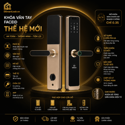 Khóa Vân Tay FaceID PL69T-F Cho Cửa Gỗ – Thân Khóa 5 Chốt Thế Hệ Mới 7 khóa vân tay FaceID PL69T-F cho cửa gỗ nhà phố