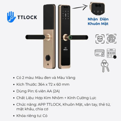 Khóa Vân Tay FaceID PL69T-F Cho Cửa Gỗ – Thân Khóa 5 Chốt Thế Hệ Mới 10 khóa điện tử FaceID PL69T-F hỗ trợ app điện thoại
